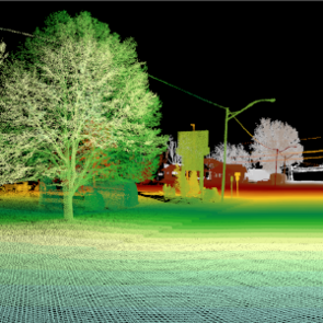 Lidar Point cloud picture seen from street level